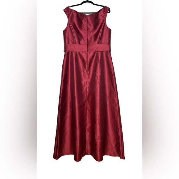 NWT Alfred Sung Off-the-Shoulder Draped Wrap Satin Burgundy Dress, Size 18 R-1 - Picture 5 of 15
